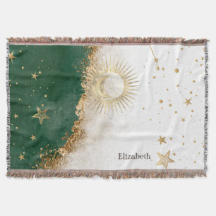 Celestial Gold Sun and Moon Stars Green Decke