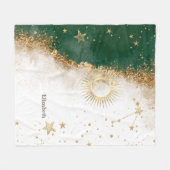 Celestial Gold Sun and Moon Stars Green Fleecedecke (Vorderseite (Horizontal))