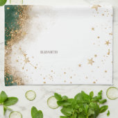 Celestial Gold Sun and Moon Stars Green Geschirrtuch (Gefaltet)