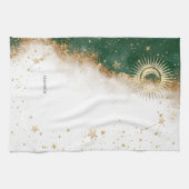 Celestial Gold Sun and Moon Stars Green Geschirrtuch (Horizontal)