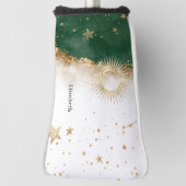 Celestial Gold Sun and Moon Stars Green Golf Headcover (Rotieren 90)
