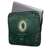 Celestial Gold Sun and Moon Stars Green Laptopschutzhülle (Vorderseite Links)