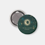 Celestial Gold Sun and Moon Stars Green Magnet (Vorderseite/Rückseite)