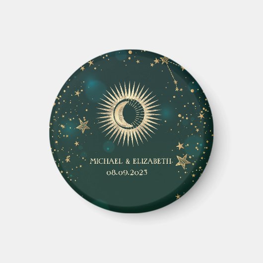 Celestial Gold Sun and Moon Stars Green Magnet (Vorne)