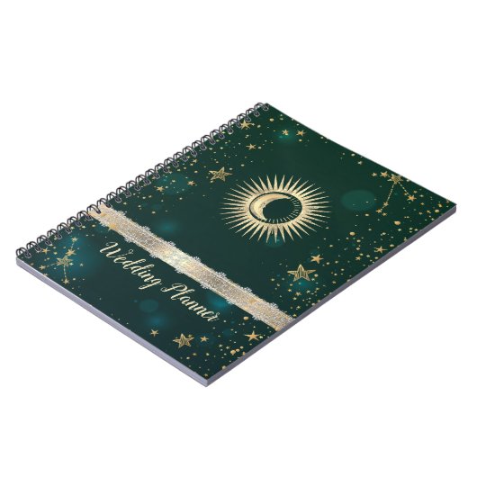 Celestial Gold Sun and Moon Stars Green Notizblock (Linke Seite)