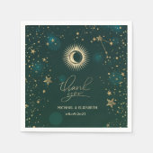 Celestial Gold Sun and Moon Stars Green Serviette (Vorderseite)