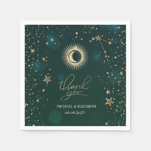 Celestial Gold Sun and Moon Stars Green Serviette (Vorderseite)