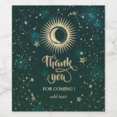 Celestial Gold Sun and Moon Stars Green Weinetikett (Einzelnes Label)