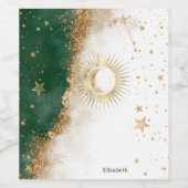 Celestial Gold Sun and Moon Stars Green Weinetikett (Einzelnes Label)