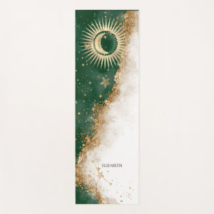 Celestial Gold Sun and Moon Stars Green Yogamatte