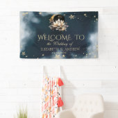 Celestial Gold Sun and Moon Stars Lotus Night Sky Banner (Insitu)