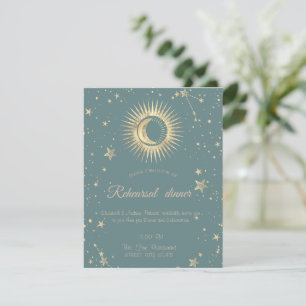 Celestial Gold Sun and Moon Stars Minze Green Einladung
