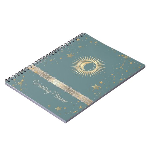 Celestial Gold Sun and Moon Stars Minze Green Notizblock (Linke Seite)