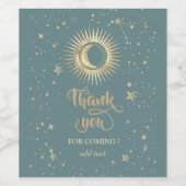 Celestial Gold Sun and Moon Stars Minze Green Weinetikett (Einzelnes Label)