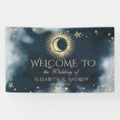 Celestial Gold Sun and Moon Stars Night Sky Banner (Horizontal)