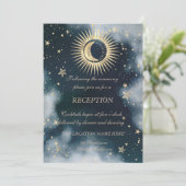 Celestial Gold Sun and Moon Stars Night Sky Einladung (Stehend Vorderseite)