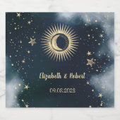 Celestial Gold Sun and Moon Stars Night Sky Schaumweinetikett (Einzelnes Label)