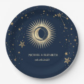 Celestial Gold Sun and Moon Stars Pappteller (Vorderseite)