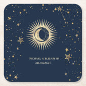 Celestial Gold Sun and Moon Stars Rechteckiger Pappuntersetzer (Vorderseite)