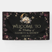 Celestial Gold Sun and Moon Stars Rose Night Sky Banner (Horizontal)