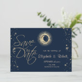 Celestial Gold Sun and Moon Stars Save The Date (Stehend Vorderseite)