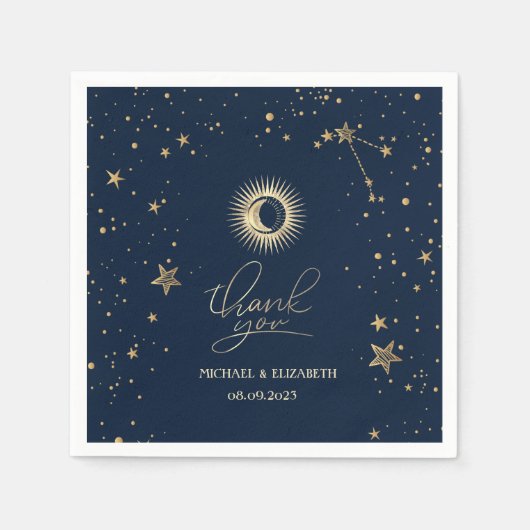 Celestial Gold Sun and Moon Stars Serviette (Vorderseite)