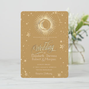 Celestial Gold Sun and Moon Stars Vintage Wedding Einladung
