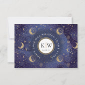 Celestial Gold Sun and Moon Wedding RSVP Karte (Rückseite)