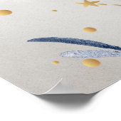 Celestial Gold Sun, Blue Moon Rose Gold Stars Poster (Ecke)