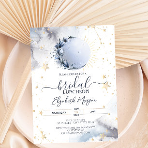 Celestial Gold Sun, Blue Moon, Stars Bridal Lunche Einladung
