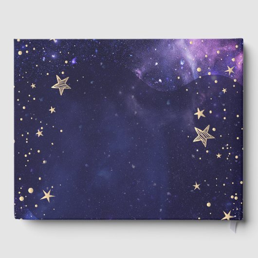 Celestial Gold Sun, Mond, Sterne Lila Gästebuch (Rückseite)