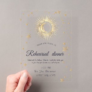 Celestial Gold Sun, Mond, Sterne Wasserfarbe Acryleinladungen
