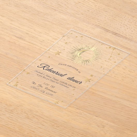 Celestial Gold Sun, Mond, Sterne Wasserfarbe Acryleinladungen (Ablage )