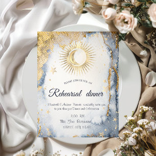 Celestial Gold Sun, Mond, Sterne Wasserfarbe Einladung