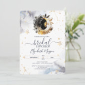 Celestial Gold Sun, Moon, Blume Bridal Luncheon Einladung (Stehend Vorderseite)