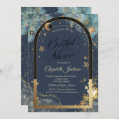 Celestial Gold Sun Moon Gold Glitzer Brautparty Einladung (Vorne/Hinten)