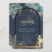 Celestial Gold Sun Moon Gold Glitzer Einladung (Vorne/Hinten)