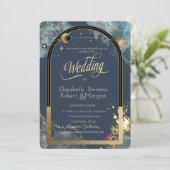 Celestial Gold Sun Moon Gold Glitzer Einladung (Stehend Vorderseite)