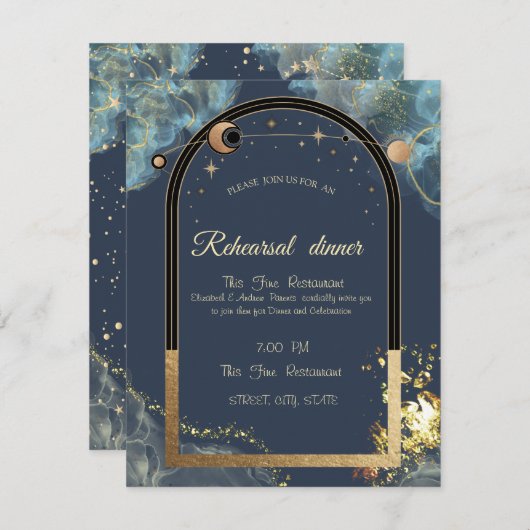 Celestial Gold Sun Moon Gold Glitzer Einladung (Vorne/Hinten)