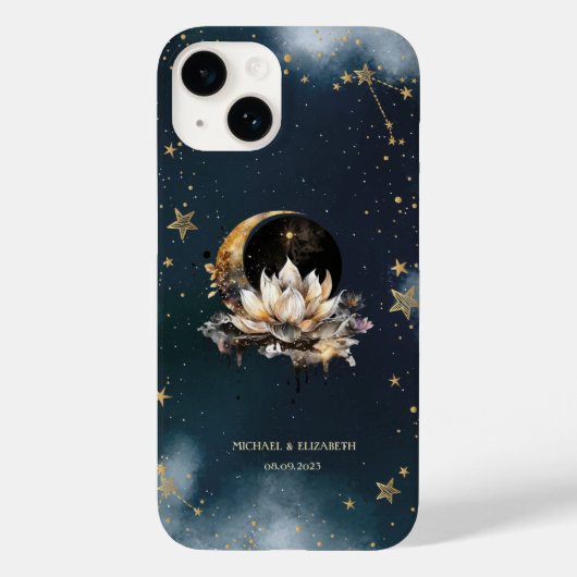 Celestial Gold Sun, Moon, Lotus Stars Night Sky Case-Mate iPhone Hülle (Rückseite)