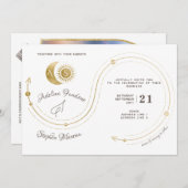 Celestial Gold Sun & Moon Monogram Wappen QR Code Einladung (Vorne/Hinten)