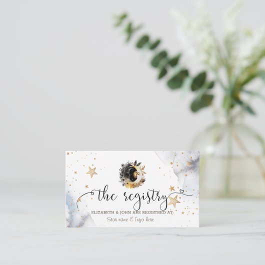 Celestial Gold Sun, Moon, Stars Blume Begleitkarte (Stehend Vorderseite)