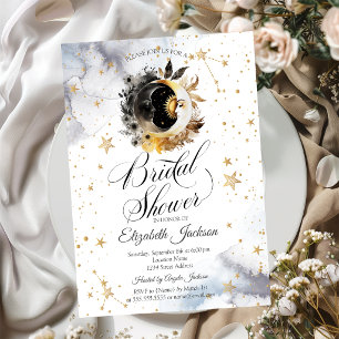 Celestial Gold Sun, Moon, Stars Blume Brautparty Einladung