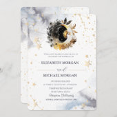 Celestial Gold Sun, Moon, Stars Blume Hochzeit Einladung (Vorne/Hinten)