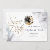 Celestial Gold Sun, Moon, Stars Blume Save The Date (Vorderseite)