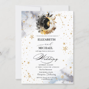 Celestial Gold Sun, Moon, Stars Blume Script Einladung