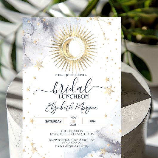 Celestial Gold Sun, Moon, Stars Bridal Luncheon Einladung