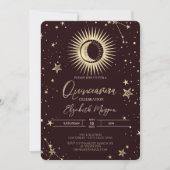Celestial Gold Sun Moon Stars Dark Quinceanera Einladung (Vorderseite)