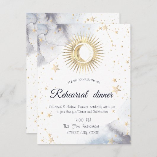 Celestial Gold Sun,Moon,Stars Einladung (Vorne/Hinten)