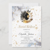 Celestial Gold Sun,Moon,Stars Flower Sweet 16 Einladung (Vorderseite)